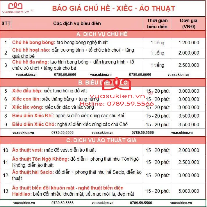 Giá dịch vụ Trung Thu Quận 3